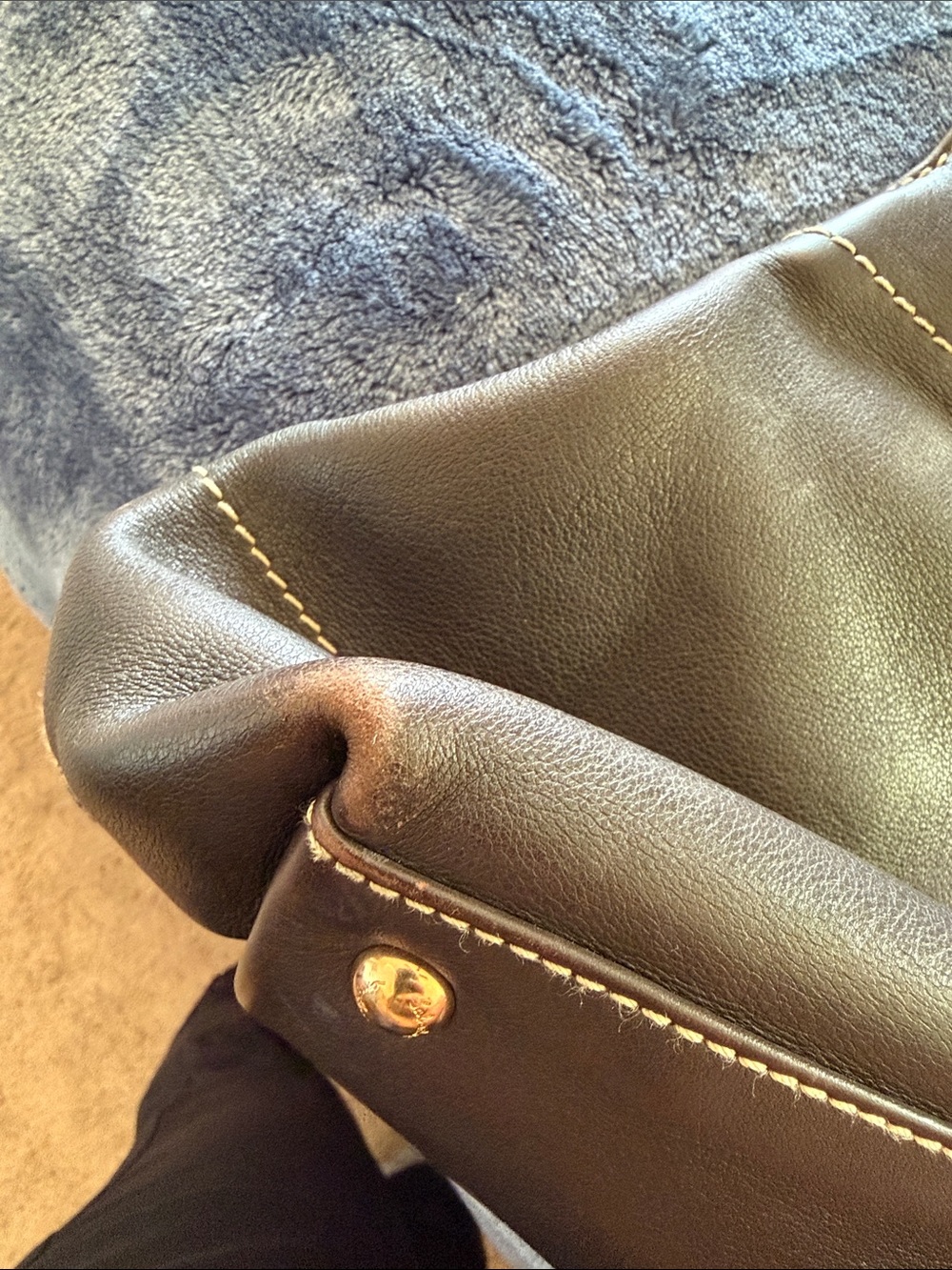 Authentic Brown Leather Tote with Gold Hardware - Picture 15 of 17